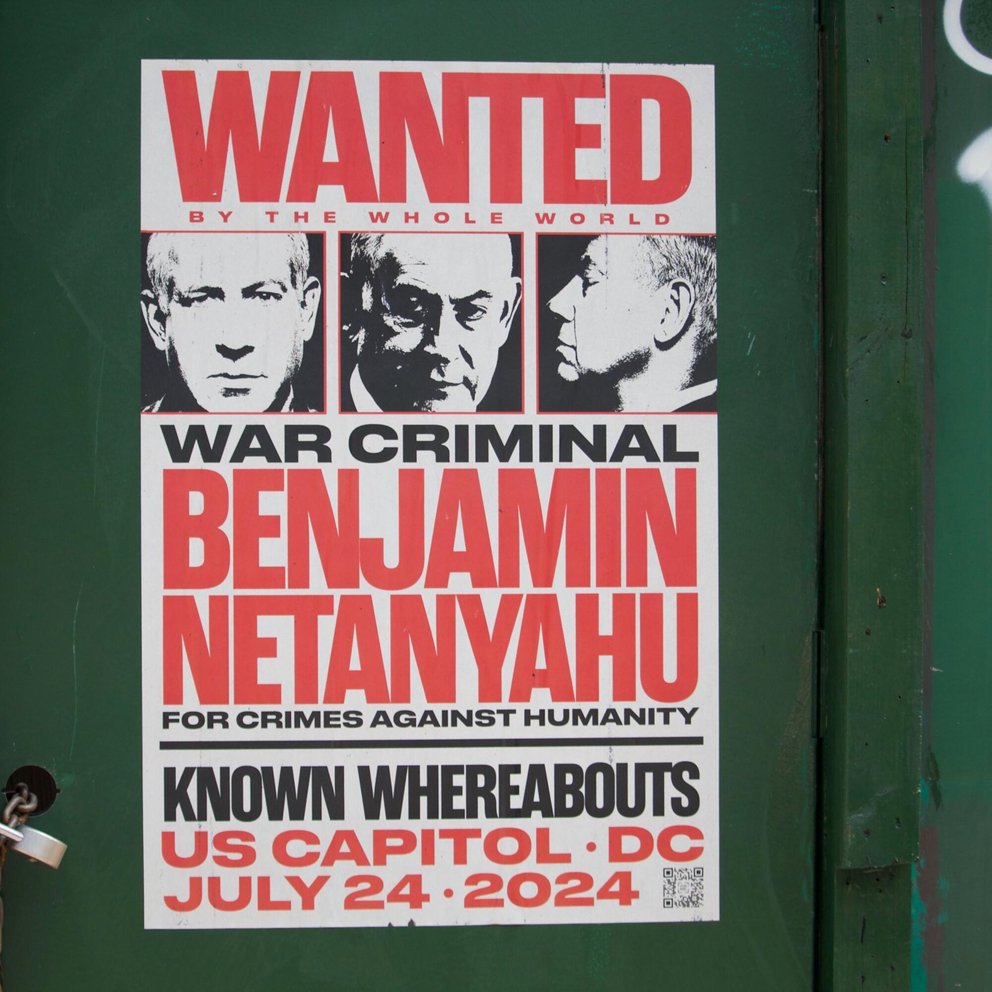 Cartel de denuncia contra Benjamin Netanyahu en el Bronx 