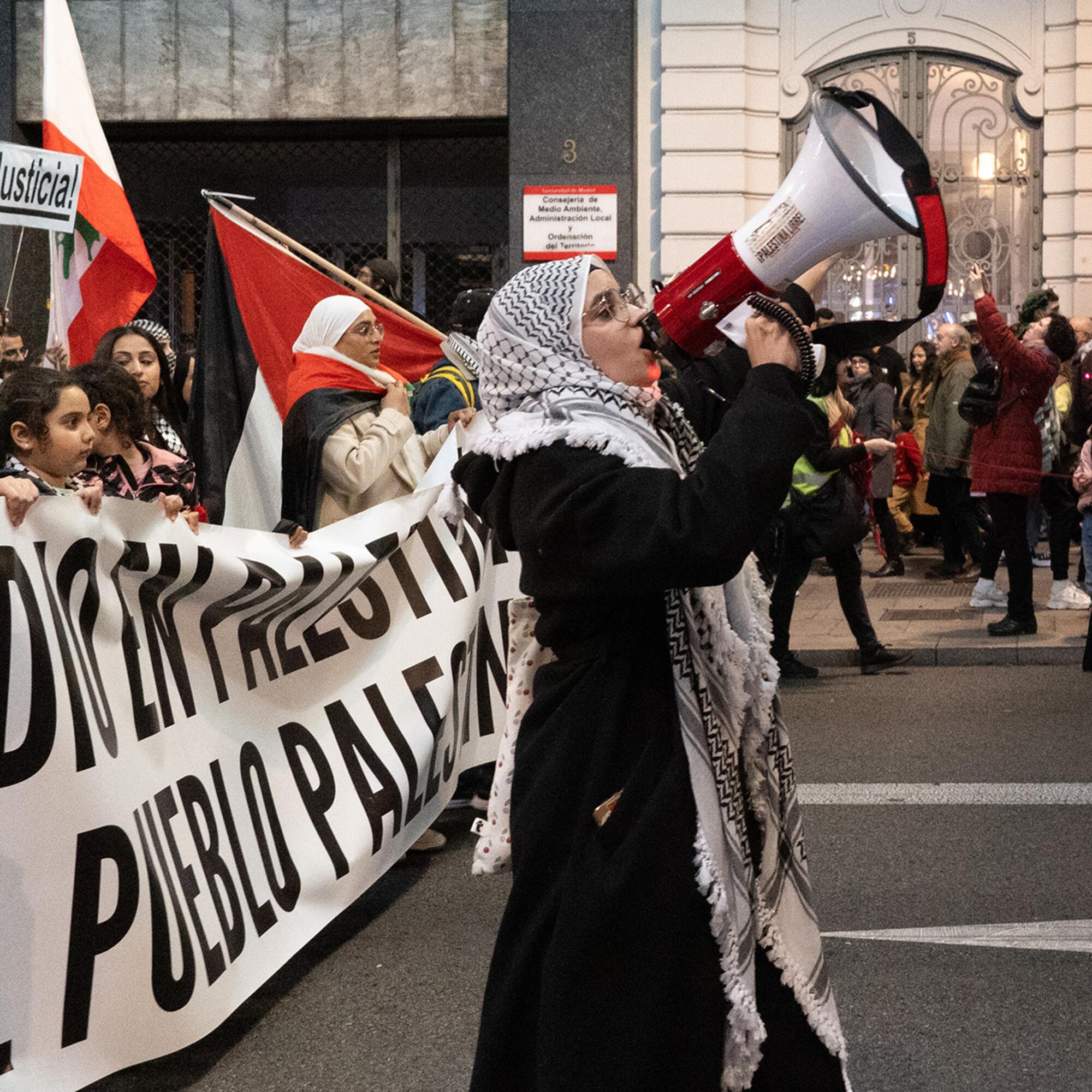 Manifestación de solidaridad con el pueblo palestino, contra el genocidio y un alto el fuego inmediato.