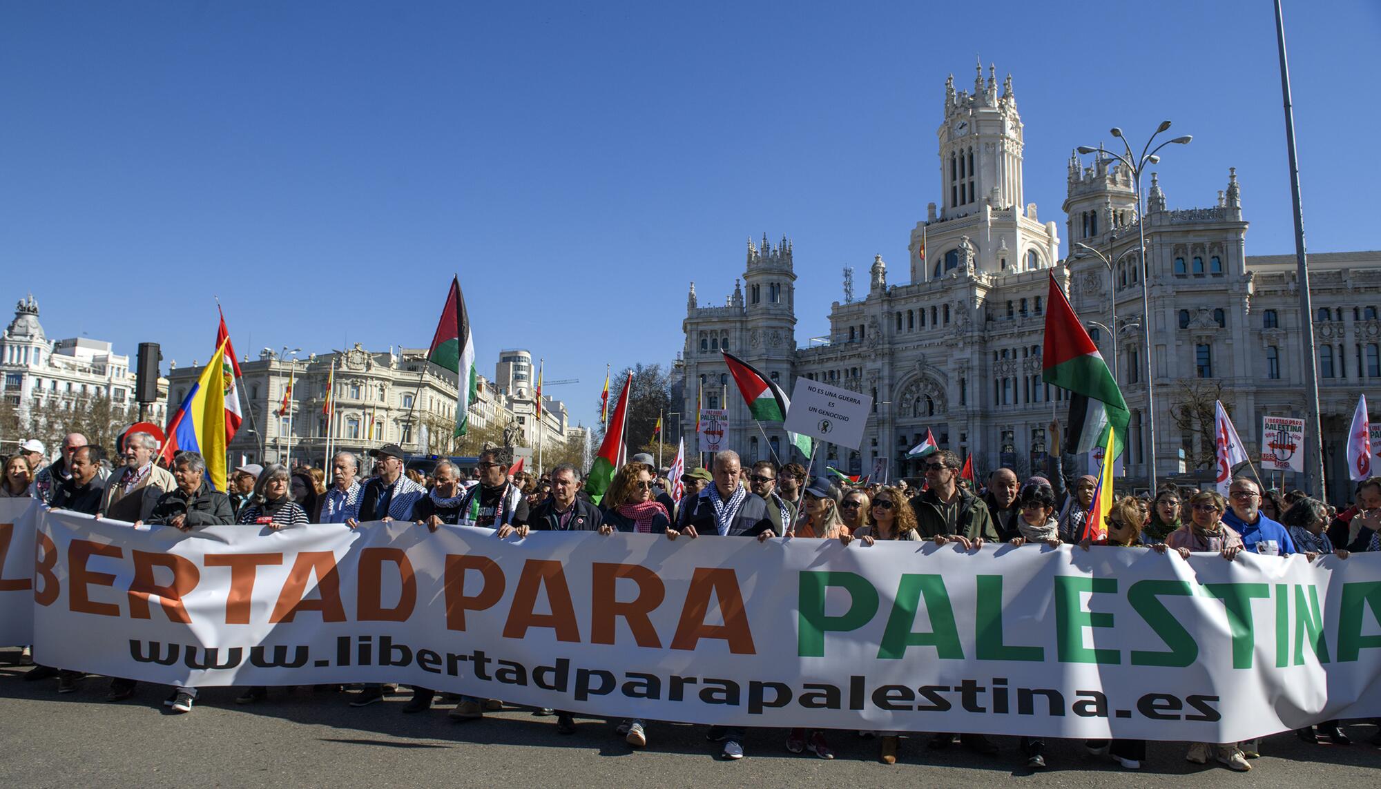 Manifestación del 17 de febrero "Libertad para Palestina" convocada por Sumar, IU, Más País, PCE y los grandes sindicatos. El PSOE apoyó la manifestación como "participante". - 13