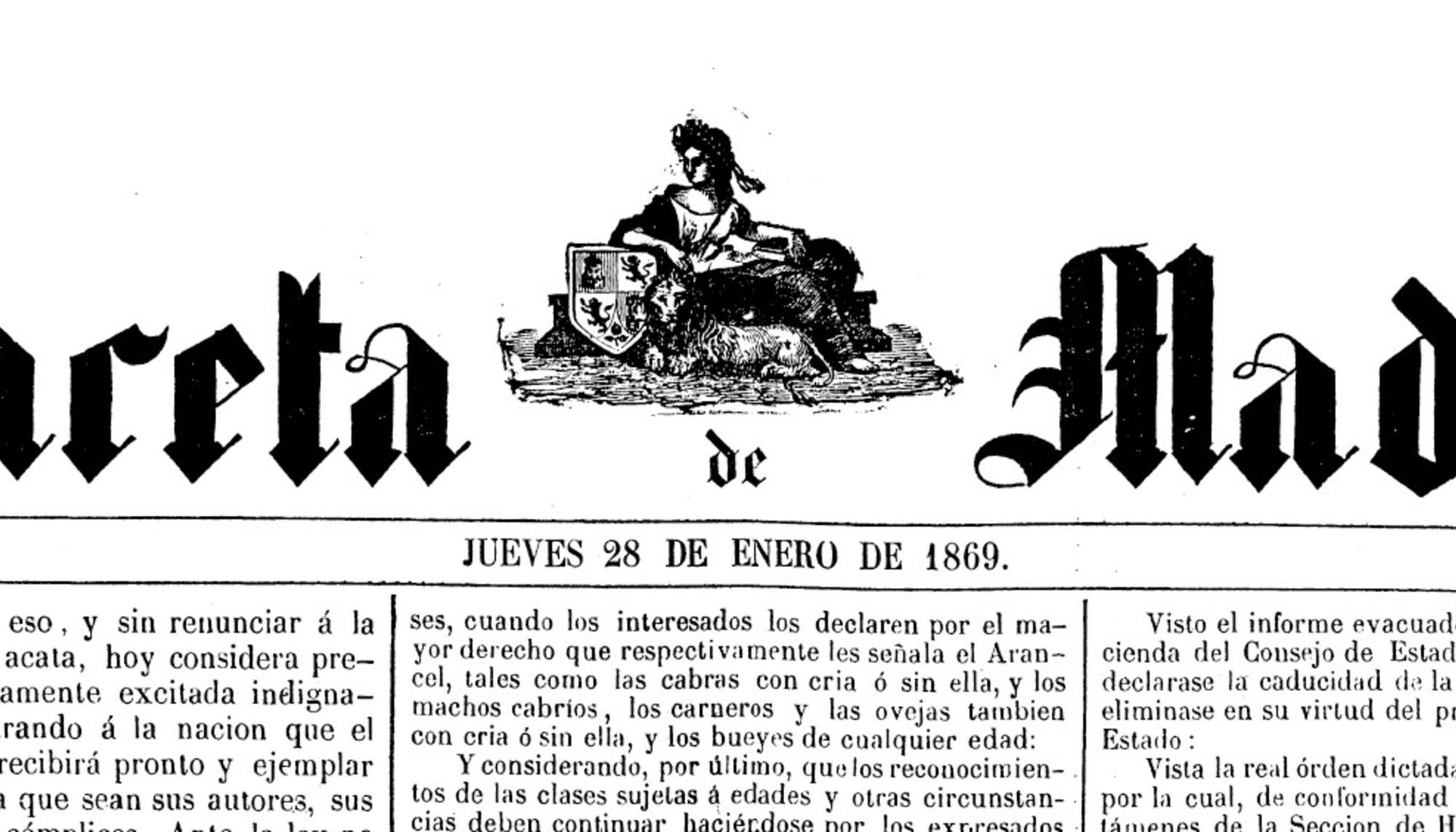 La Gaceta de Madrid enero de 1869