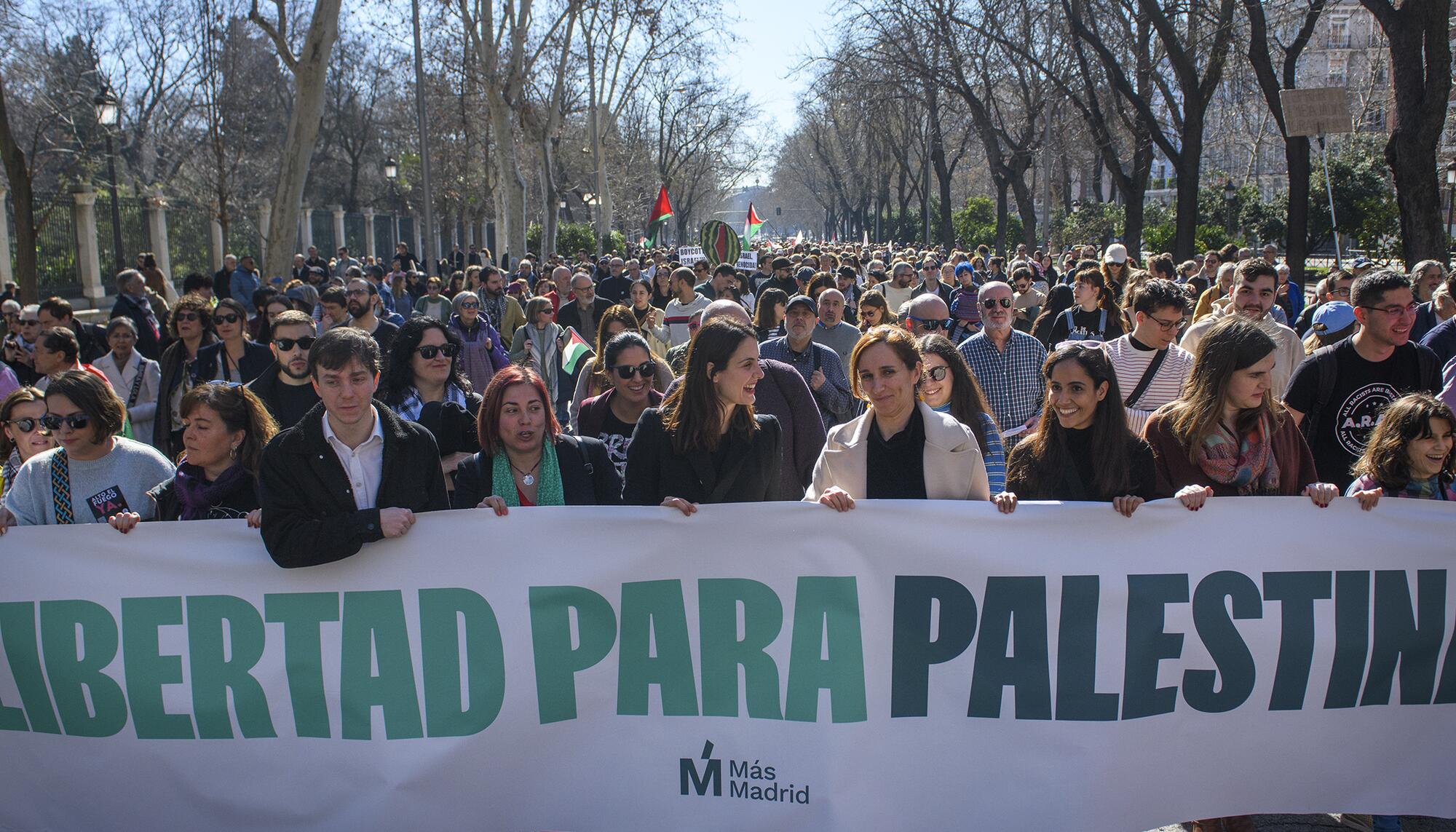 Manifestación del 17 de febrero "Libertad para Palestina" convocada por Sumar, IU, Más País, PCE y los grandes sindicatos. El PSOE apoyó la manifestación como "participante". - 9