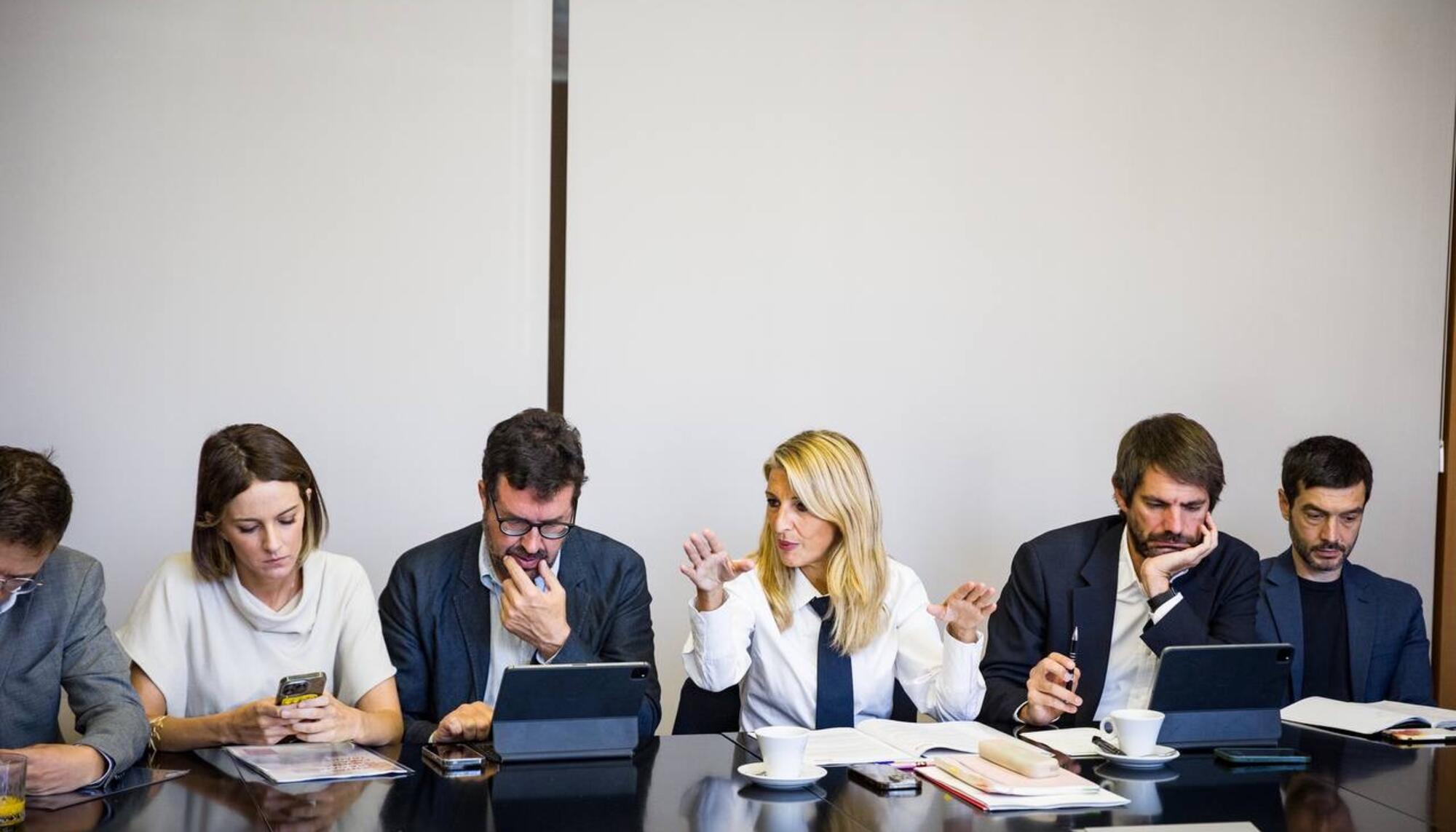 Yolanda Díaz en la presentación del documento para la negociación de los presupuestos de 2025. Foto: Sumar