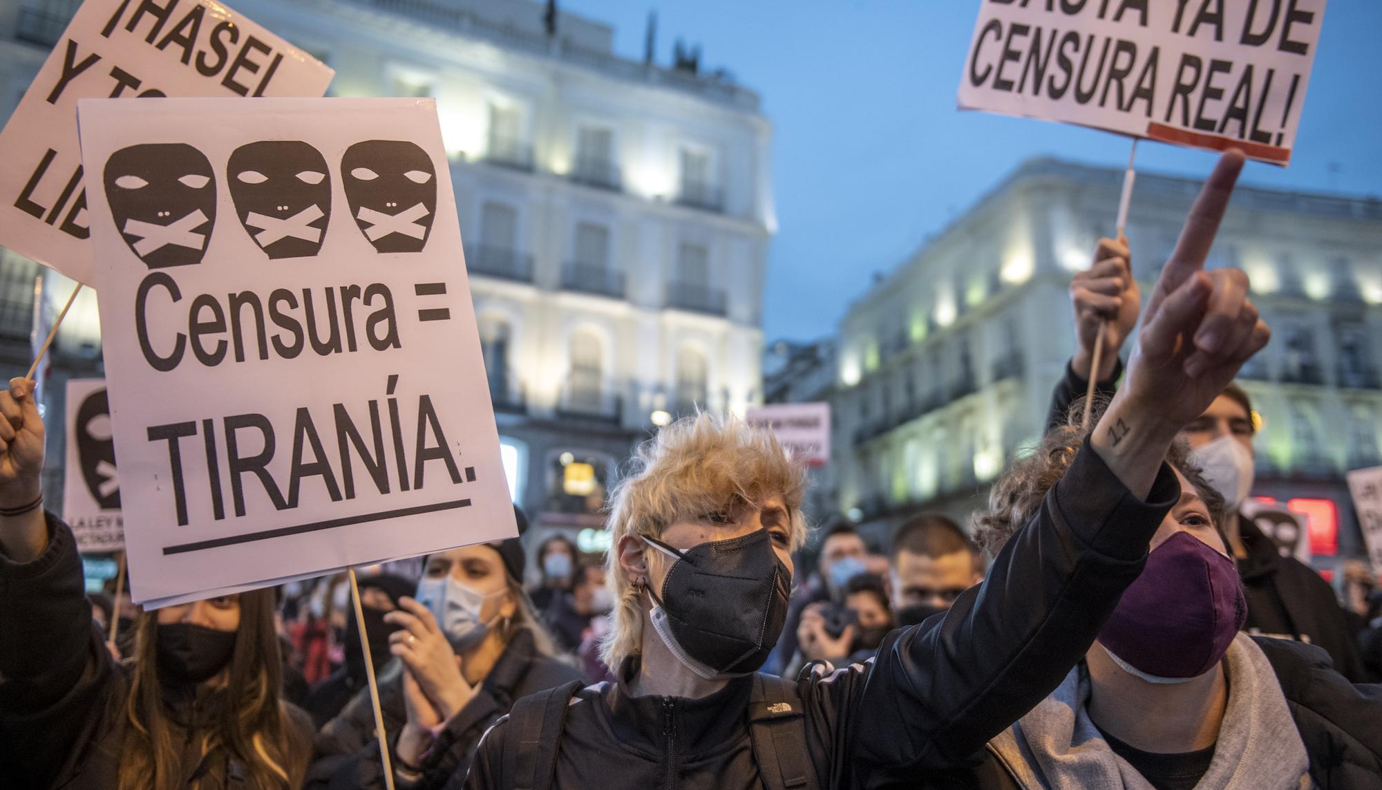 Manifestación en Madrid contra el encarcelamiento del rapero Pablo Hasél. - 1