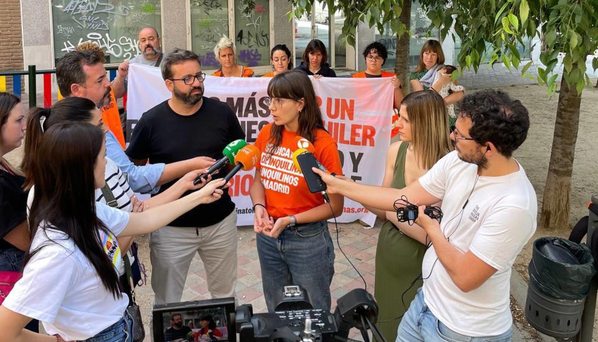 Rueda de prensa de los tres bloques en lucha afectados por las subidas abusivas del alquiler. Foto: Sindicato de Inquilinas de Madrid