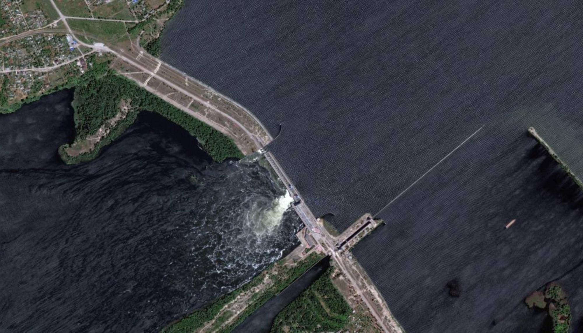 Imagen de satélite de la presa de Nova Kajovka