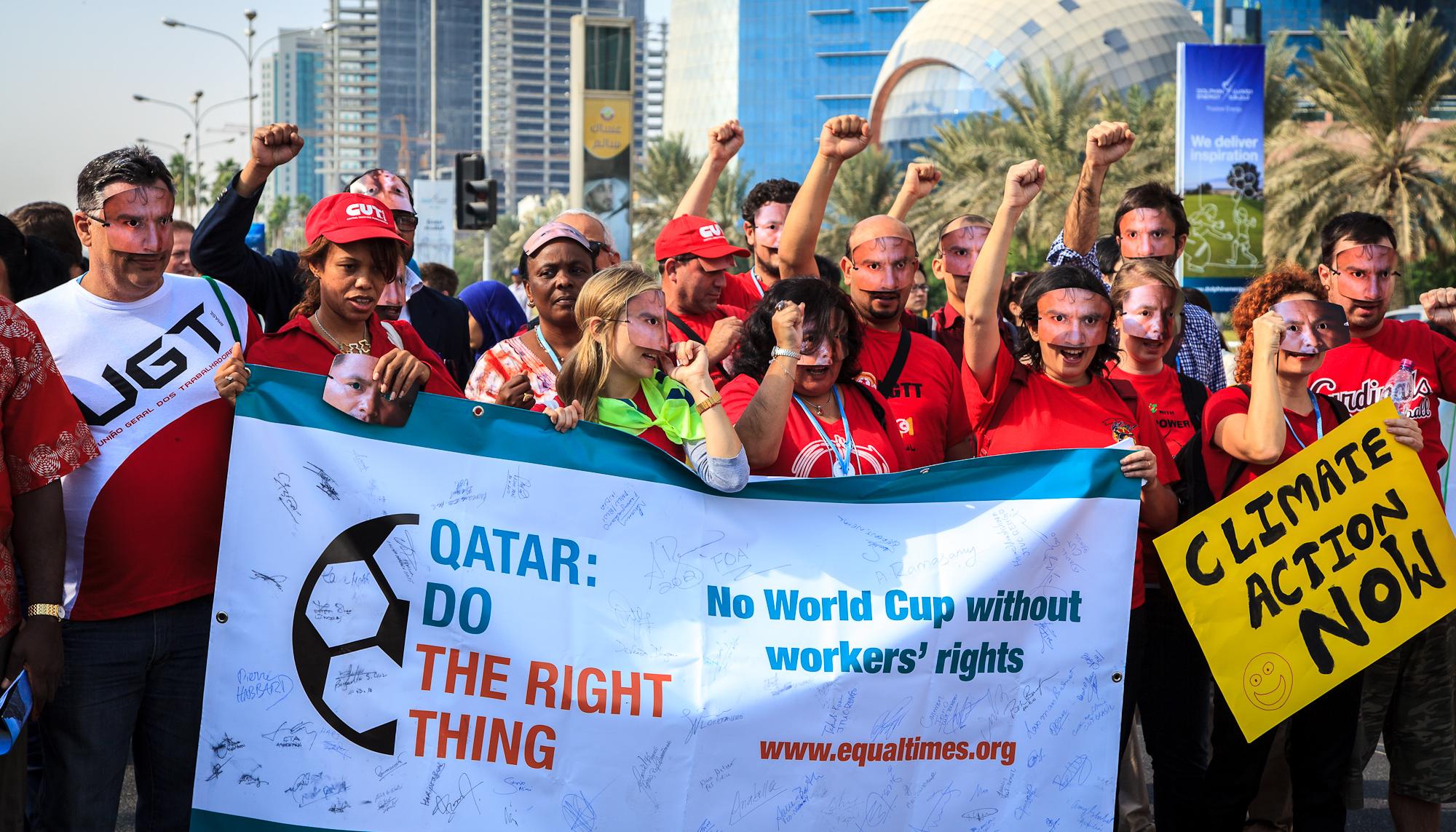 Protesta trabajadores Qatar