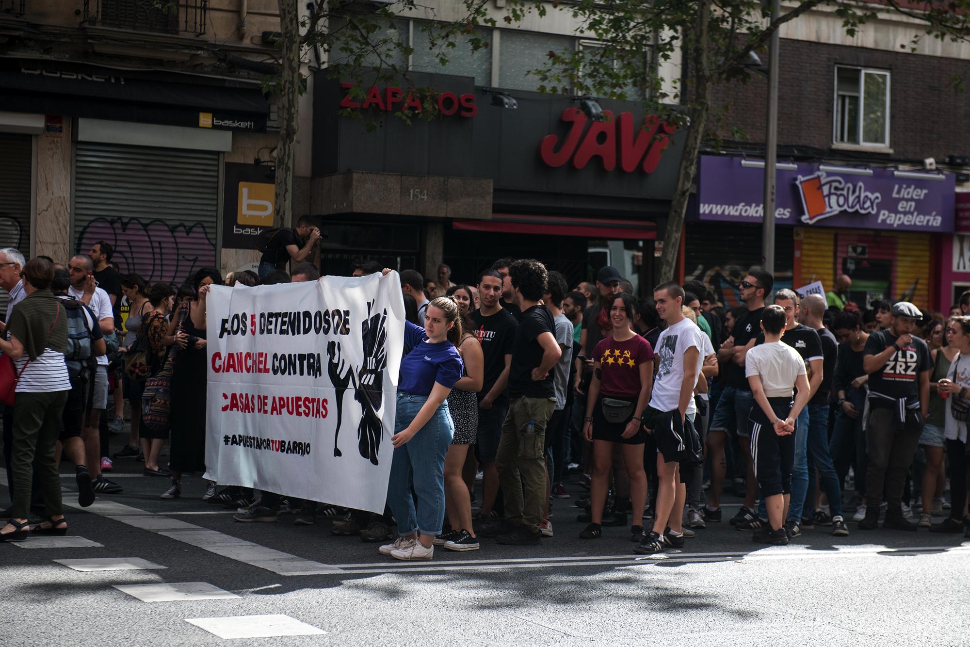 Manifestacion contra las casa de apuestas en el barrio de Tetuan, Madrid.