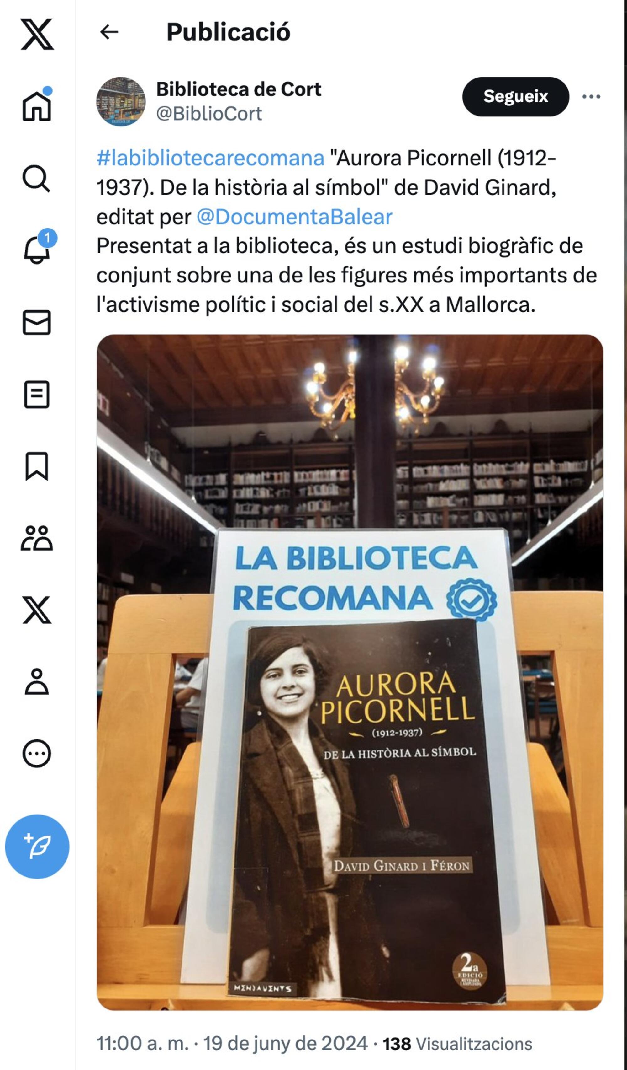 Libro de Aurora Picornell censurado en la Biblioteca Municipal de Palma