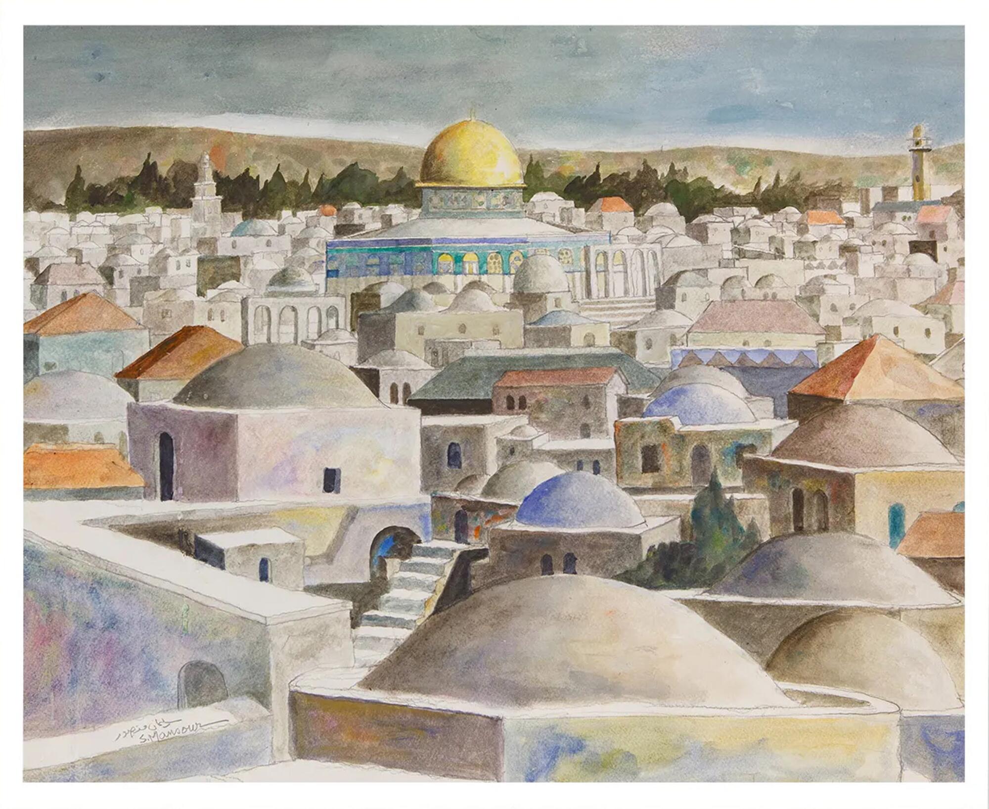 Jerusalem-rooftops Sliman Mansour