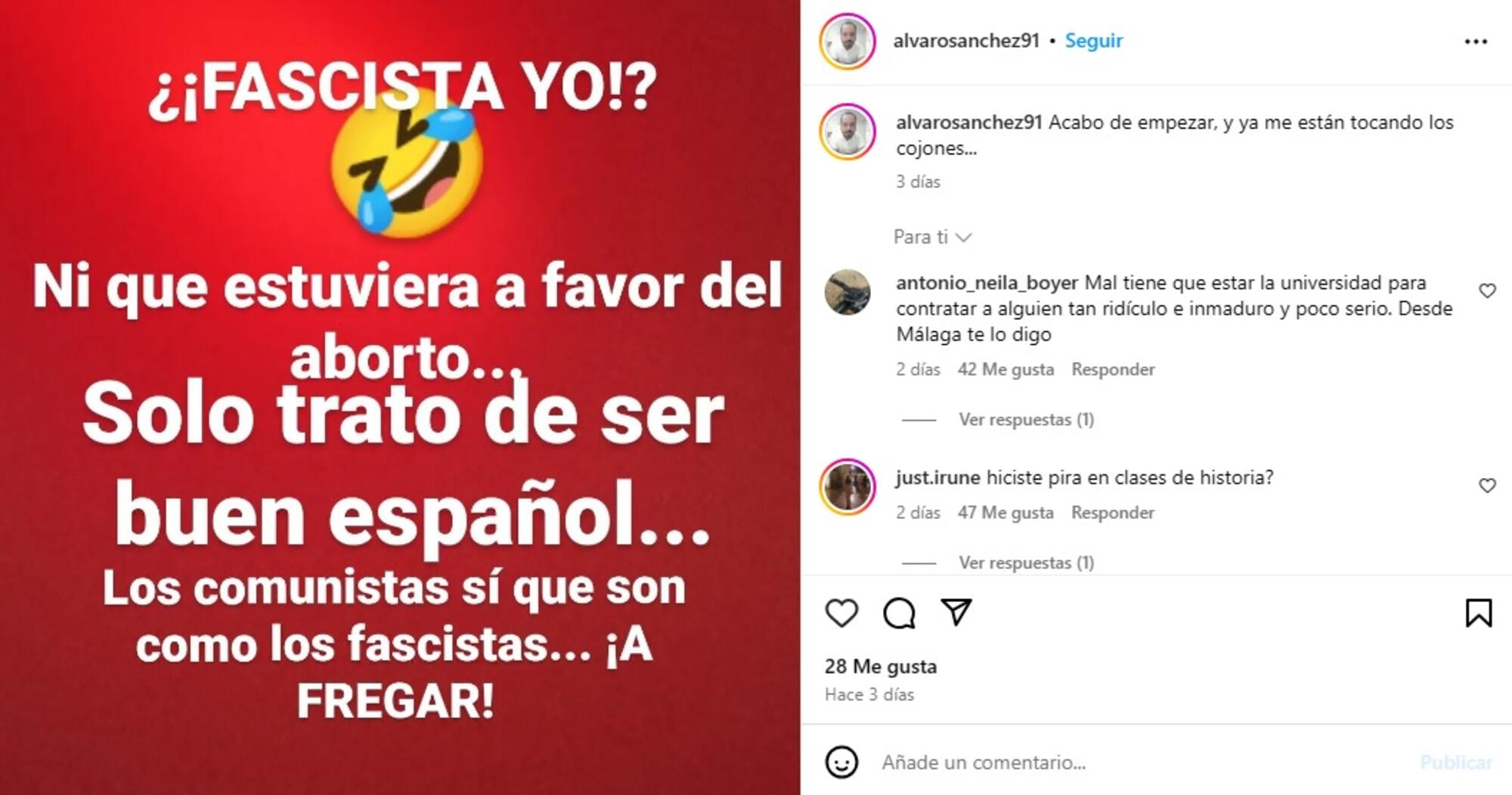 Instagram del profesor de derecho de la UPV/EHU rechazado por el alumnado